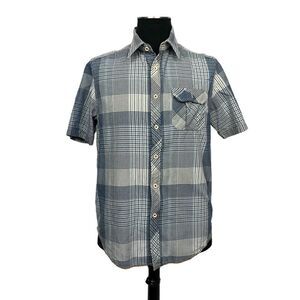 Tommy Bahama Denim 100% Cotton Plaid Button Front Short Sleeve Shirt - Mens M